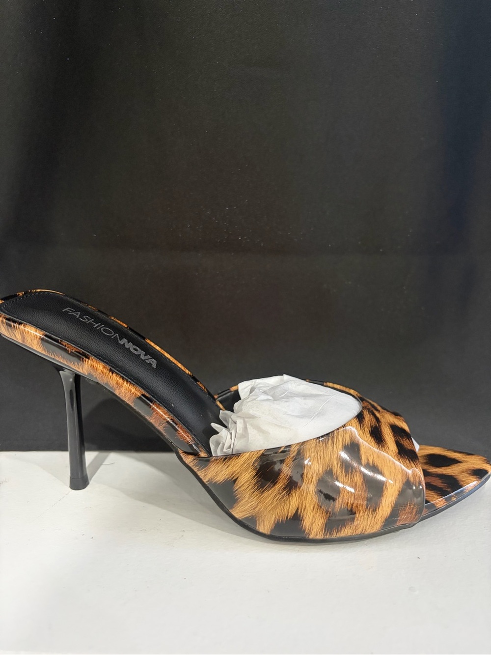 Fashion Nova Leopard-Print Clear Slide Heel in Tan and Black